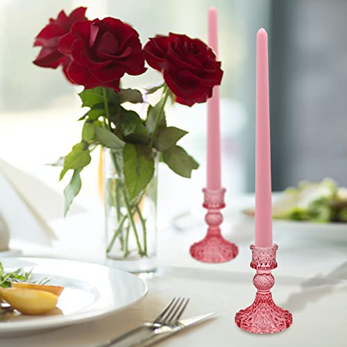 Showin Glass Candlestick Holders Set Of 6, Pink Crystal Taper Candle Holders For Table Centerpiece, Home Decorations, Valentine Day thumb #4