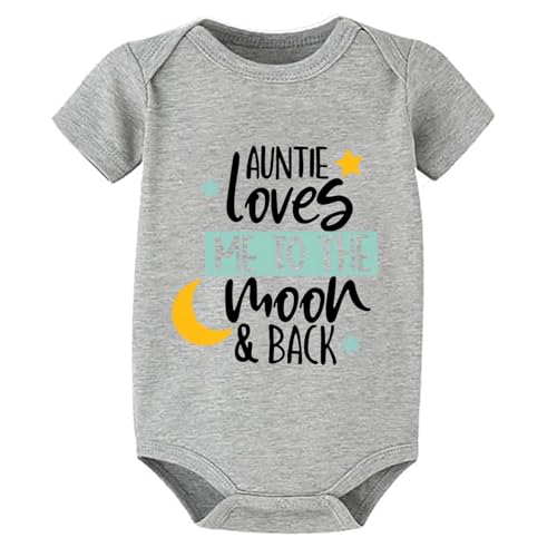 WOOYONGING My Aunt Loves Me Baby Bodysuits Short Sleeve Newborn Outfits for Baby Grey Baby Boy Romper 3 Month