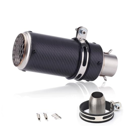 MORLUオートバイのエキゾーストパイプートバイ排気マフラー汎用ステンレス製バイク排気エキ排気管 スリップオンマフラー汎用 バイクサイレンサー オート (51mmラウンドカーボンファイバー(メッシュカバー付き))