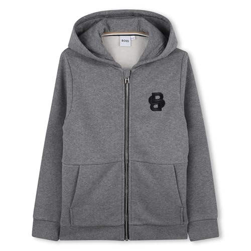 BOSS Boys Hooded Cardigan, Heather Grey, 16 Years