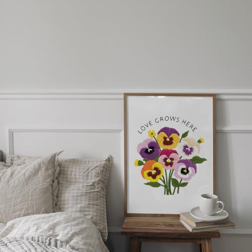 Image of Nuberlic Pansy Flower Embroidery Kit for Beginners Cross Stitch Kits- Complete Starter Set with Hoop, Pre-Printed Fabric, Threads & Needles