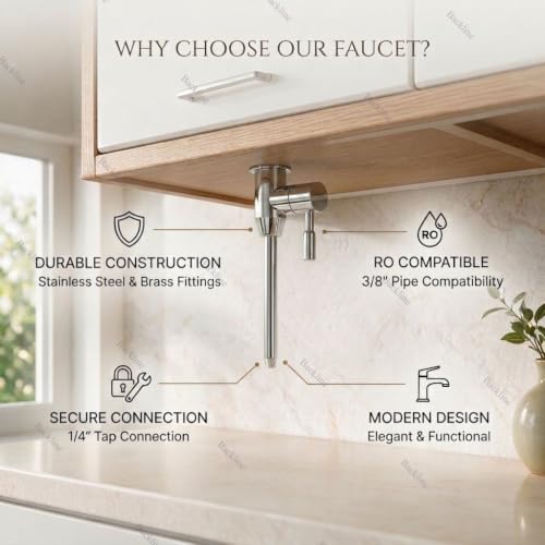 Image of Backline Stainless Steel RO Water Purifier Faucet Tap for Kitchen Cabinet Mount - Includes 1 /4 Inch Pipe & Fittings, Leakproof Design (Chrome Finish)