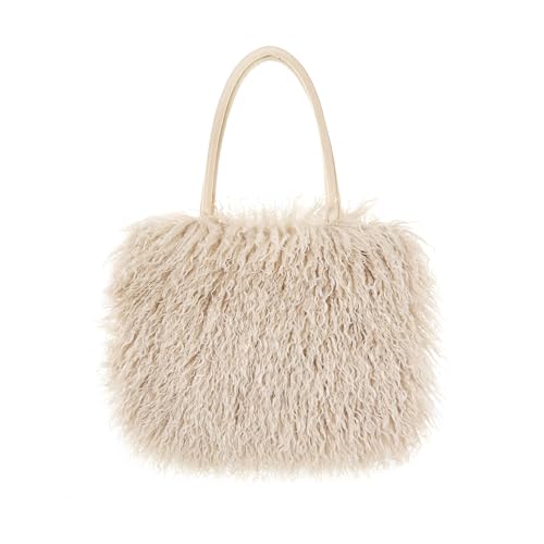 Image of Women's Fuzzy Tote Bag Curly Handbag Furry Shoulder Bag Large Plush Top Handle Purses Winter