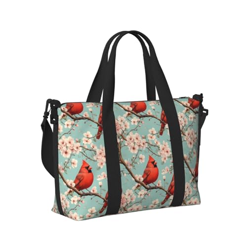 Red Cardinal On Branch Print Travel Duffle Bags for Women, Personal Item Overnight Weekender Sport Carry On Gym Bag for Men Women