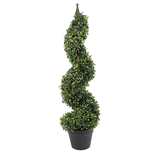 Leaf Artificial Boxwood Tower Tree Topiary Spiral Twist Metal Top Design UK, 90cm (3Ft) Tall
