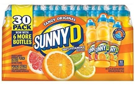 SunnyD Tangy Original Orange Drink, 11.3 fl oz Bottles, 30-Count | Vitamin C Boost | Refreshing Citrus Beverage | Lunch Box Drinks | Family Value Pack