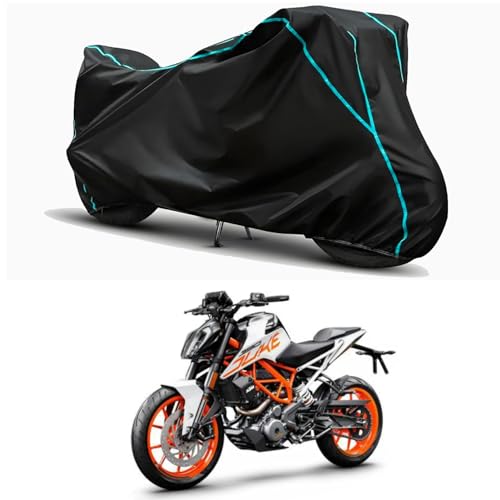Image of Waterproof Bike Body Cover Compatible for | KTM 490 Duke STD | Taffeta Fabric, Sky Piping Design, Bottom Elastic Fit | Dustproof, Sun UV & Rain Protection for All Weather.