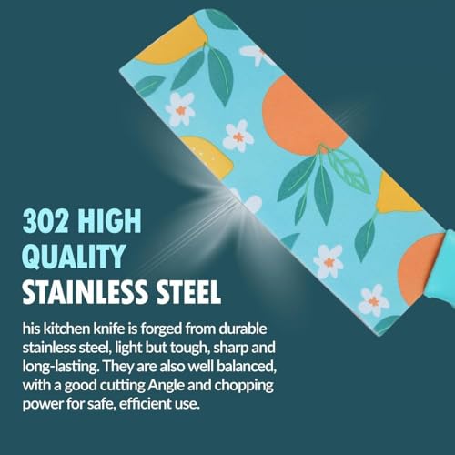Image of Stainless Steel Knife Set - 3-Piece Chef, Utility & Paring Blades with Anti-Slip Handles & Color Coating | Sharp Kitchen Knives for Slicing, Dicing, Chopping (Sky Blue)