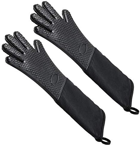Extra Long Oven Mitts Heat Resistant Cotton Lining Oven Thick Gloves Kitchen Food Service Mittens for Pot Holders Cooking Baking BBQ (19.7 Inch Black -1pair)