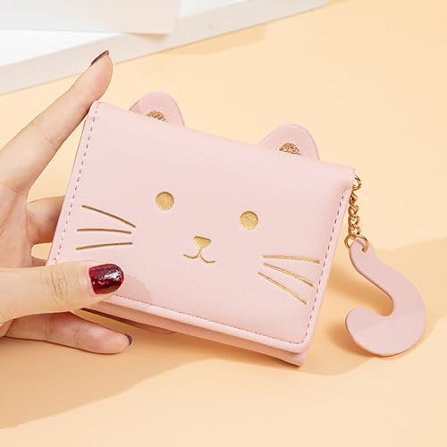 Purses for Women Small PU Leather,RFID Blocking Women Wallet Cute Bi-fold Wallet Fashion Pink Cat Women's Purse Multi Slots Leather Wallet Thin and Light Coin Pocket Small Ladies Purse with ID Window2