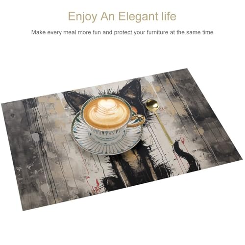 Sets de table en PVC chat noir antidérapants et durables