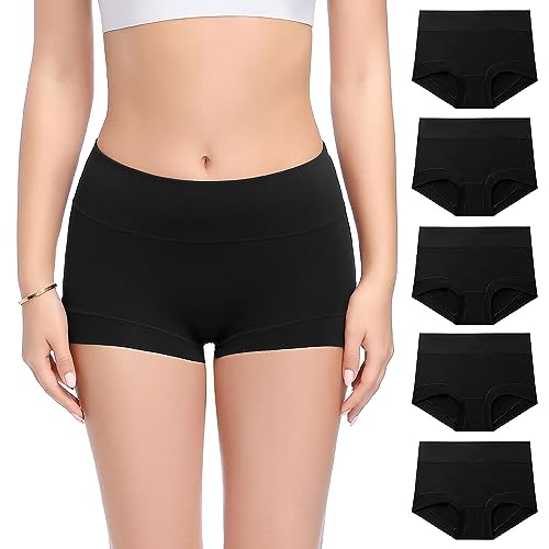 Molasus Womens Cotton Boy Shorts Panties Ladies High Waisted Full Coverage Stretch Underwear Multipack(Regular&Plus Size)