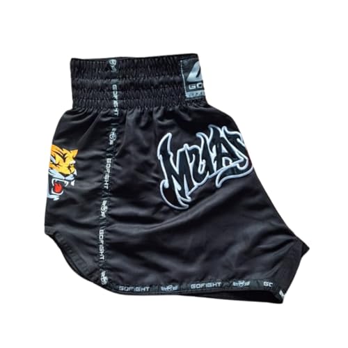 SHORT MUAY THAI ESTILO TAILANDÊS GO FIGHT FACE TIGER (BR, Alfa, P, 48, Regular, Regular, Preto)