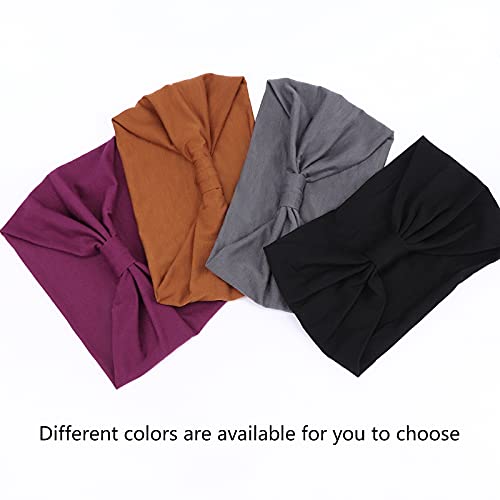 Image of DRESHOW 4 Pack Turban Headbands for Women Wide Vintage Head Wraps Knotted Cute Hair Band Accessories