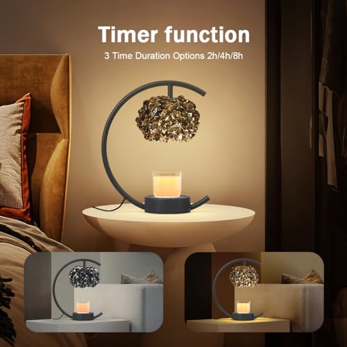 Yeuslor BLACK CRYSTAL LAMP Candle Warmer Lamp For Jar Candles With Adjustable Brightness＆Timer，Handcrafted Crystal Candle Lamp Luxurious Design+2Bulbs,Home Decoration Electric Candle Lamp thumb #5