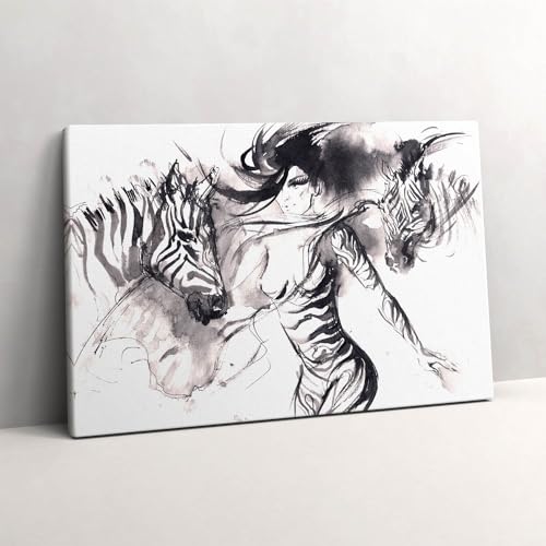 Tableau sur Toile Femme et Zèbres 60x40 pour sublimer la décoration de votre chambre