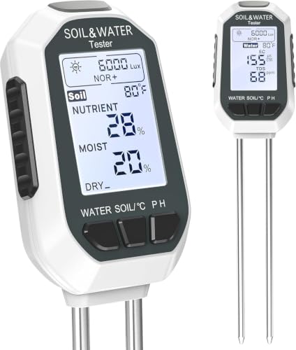Medidor de Suelo 7 en 1 para Plantas, Tester Digital de Humedad, pH, Temperatura, Luz, Nutrientes y Conductividad, Medidor de Calidad del Agua para Jardín y Huerto
