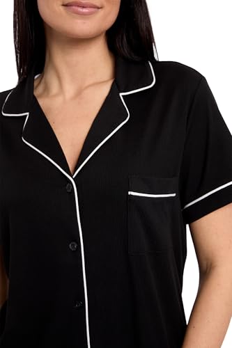 Nicole Miller New York Women's Pajamas 2 Piece Soft Ribbed Notch Collar Button Down PJ Set4
