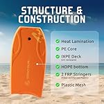Billabong x CONTOUR SURF 42'' Body Boards for Beach Pool Lightweight PE Core IXPE Deck HDPE Bottom FRP Stringers High Performance Body Board with Double Swivel Surf Leash Lightning Tangerine - Image 2