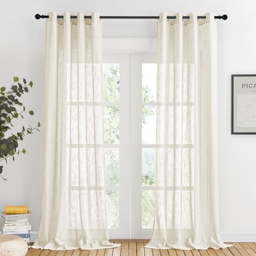 Rideau semi-transparent extra long texturé de haute qualité beige