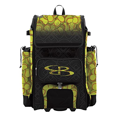 Boombah Catchers Superpack Hybrid Rolling Bat Bag - Softball Black/Optic Yellow/Red - Wheeled & Backpack Version