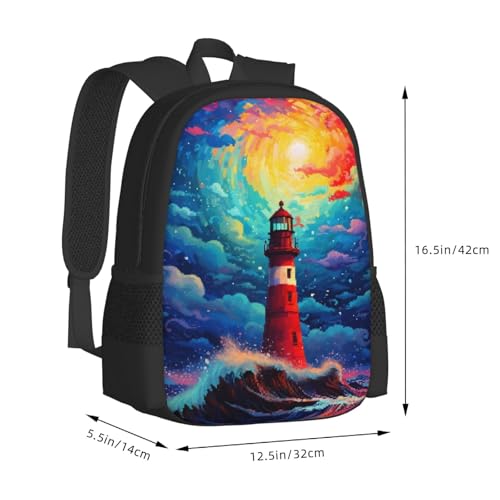 Lighthouse Waves Backpacks for Men Women Daypack Travel Hiking Camping Work4