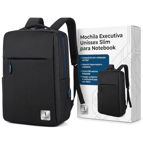 Mochila Executiva Unissex Slim para Notebook - Impermeável, Porta USB, Vários Compartimentos – Ideal para Trabalho, Estudos e Viagens