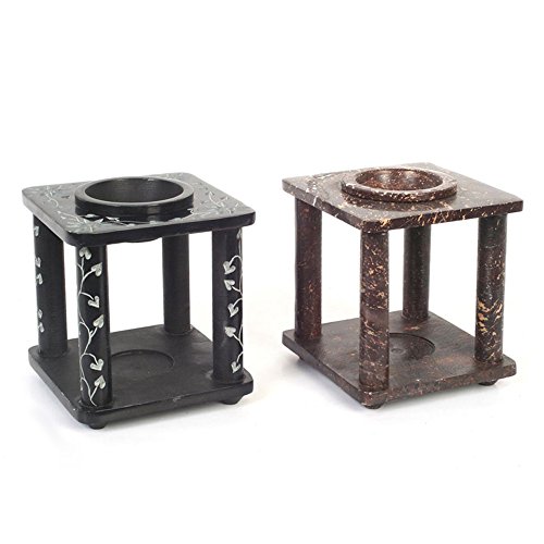 Hosley Set of 2 Hand Carved Black and Brown Soapstone Oil Warmer 4 Inches High Ideal Gift for Wedding Zen Spa Vastu Reiki Chakra Aromatherapy Essential Oils Votive Candle Settings. O6