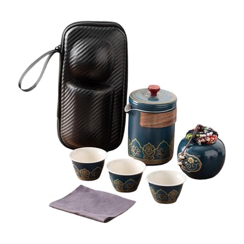 Milageto Set de té portátil en cerámica con Tazas y Estuche, Tetera China para Viajes y picnics.