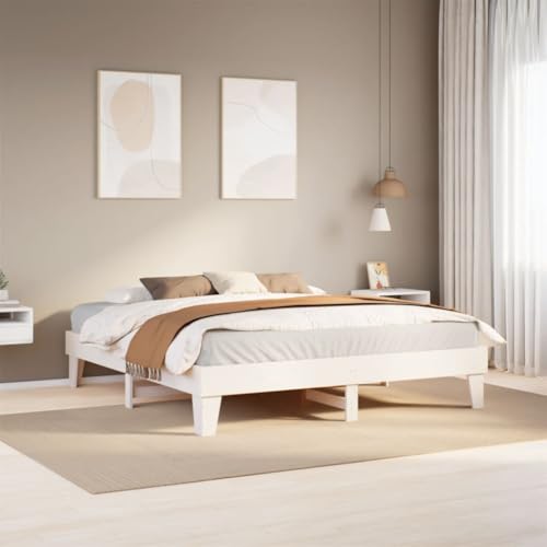 zylophax Massivholzbett Weiß 200x200 cm Kiefernholz mit Lattenrost stabiles Bettgestell großer Stauraum modernes Familienbett Schlafzimmer