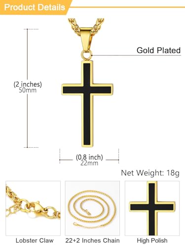 Image of U7 Cross Necklace for Men, Stainless Steel Silver Black Gold Mens Cross Necklace, 22-24 Inches