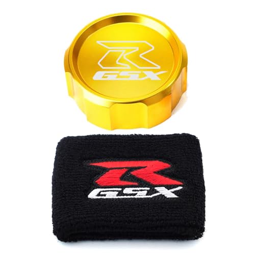 MOWOK For Suzuki GSX-R Gsxr 600 750 1000 GSX-R750 gsx-r600 gsxr1000 Motorcycle CNC aluminium alloy Front Brake Fluid Reservoir Protection Cover and Reservoir cap sock (Gold)
