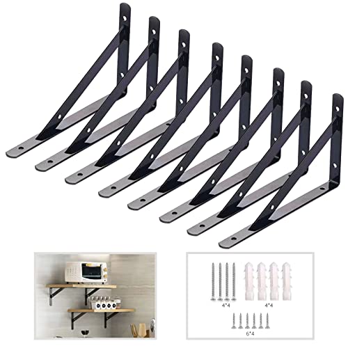 8 Packs Support Etagere Murale Industrielle,150 X 95mm Equerre Fixation Metal,Équerre Étagère Triangle, Equerre Charge Lourde De 90 Degrés En Métal, Pour Garage,Cuisine,Chambre(Noir) Cover