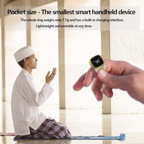 Image of Smart Tasbih Zikr Ring, 20mm Muslim Digital Azan Alarm Clock, Tasbih Counter Smart Ring (White)