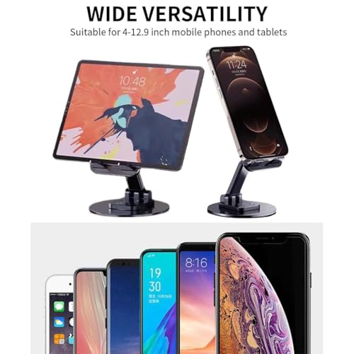 Image of AeroGrip Mobile Stand for Desk, 360 Rotatable Adjustable Height Phone Stand, Tabletop Holder, Anti-Slip Metal Base Foldable Portable Stand for iPhone 17 /16 /15, Samsung Galaxy & Smartphones