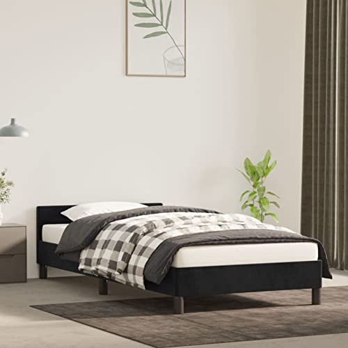 Festnight Estructura de Cama con Cabecero, Fácil de Instalar, Base para Polchón de Madera y Cuero Sintético, Cama Individual/Matrimonial para Adultos, Niños y Adolescentes, Negro 80x200 cm Type 2