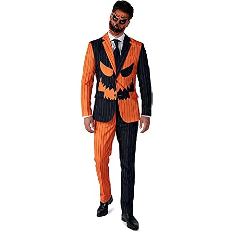 Suitmeister Jack-O Pinstripe Suit, Set Includes a Blazer, Pants and Tie, Ideal for Halloween and Costume Parties, Black and Orange, Size XL Cover