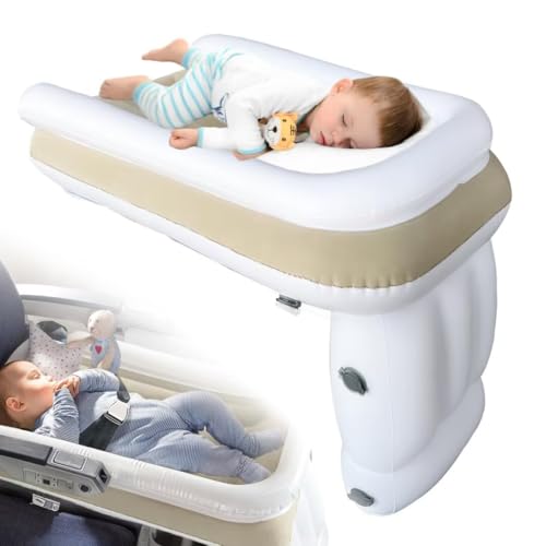 Image of CugTDxwEYk Toddler Airplane Bed - Travel Bed for Train, Car - Airplane Seat Extender with Safety Belt - Beige