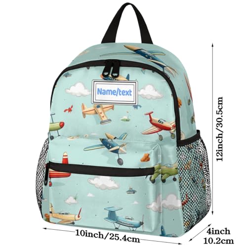 Custom Toddler Backpack for Boy Girl Personalized Kids Backpack with Name, Cartoon Airplanes Pattern Preschool Bag with Chest Strap, Nursery Rucksack for Kindergarten Children Kids Gift2