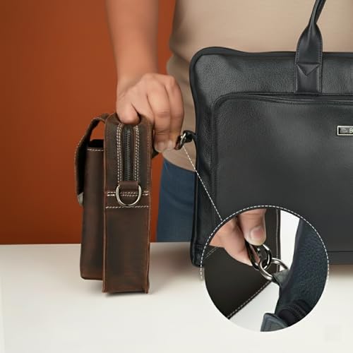Image of MENSCH 3 in 1 Genuine Leather Office Bussiness Messenger Crossbody Side Sling Shoulder & Waist Accessories Bag For Daily Use, Travel Bag With Detachable Strap for Men & Women | 1 Year Warranty