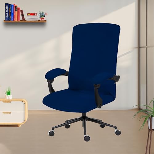 Image of Eleganta Stretch Boss Office Chair Cover Printed Computer Chair Covers with Armrest Cover Universal Removable Spandex Rotating Chair Slipcovers Soft Desk Chair Seat Protector Navy Blue (Pack of 8)