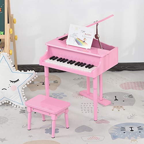 HOMCOM Piano à Queue Enfant en Bois 30 Touches – Tabouret et pupitre inlus – MDF Rose - Les Beatles, Paul McCartney, John Lennon, RIngo Starr, George Harrison HOMCOM Piano à Queue Enfant en Bois 30 Touches - Tabouret et pupitre inlus - MDF Rose – Image 3