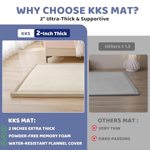 Image of 2 Inch Thick Baby Play Mat for Floor, Memory Foam Tummy Time Mat with Non-Slip Backing, Soft Micro Flannel 79X71nch Playpen Carpet Crawling Tatami for Infants Toddlers Kids, Beige