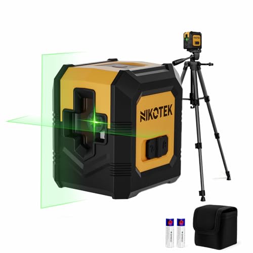 Nikotek Nivel láser Verde con Trípode Mejorado de 1,2 m,Láser de Línea Cruzada Horizontal y Vertical de haz Brillante Autonivelante para Decoración del Hogar, Bricolaje etc.Batería y Trípode Incluidos