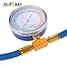 Aupoko R134A Car AC Refrigerant Charge Hose, 1/2 Puncture Type Can Tap Valve, R134A Quick Coupler, 59'' AC Recharge Hose with Low Pressure Gauge