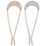 Metal French Hair Pins for Women 2 Pcs Rhinestone Crystal U Shaped Hair Pins French Twist Hair Pin Vintage Double Prong Hair Forks Stick Hairstyle Accessories Bridal Hair Combs for All Hair Types