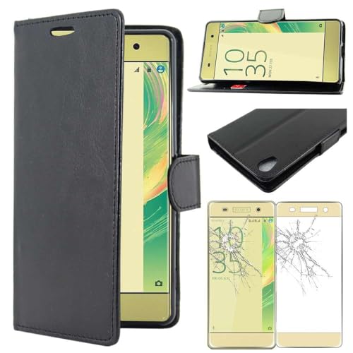 ebestStar - Coque Compatible avec Sony Xperia XA, XA Dual Etui PU Cuir Housse Portefeuille Porte-Cartes Support, Noir +Film Verre Trempé [NB: Lire...