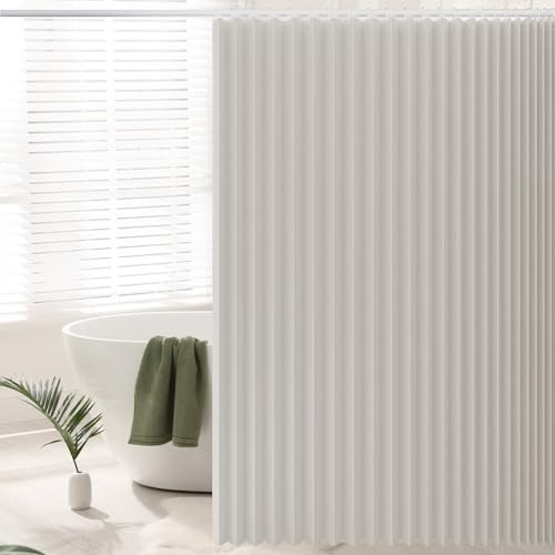 Momooda Pieghevole Magnetica Tenda Doccia Antimuffa Impermeabile in lino con Ganci, Tenda da Doccia Magnetica Antimuffa Resistente per il bagno, 210 g/m², Beige, 100x200cm