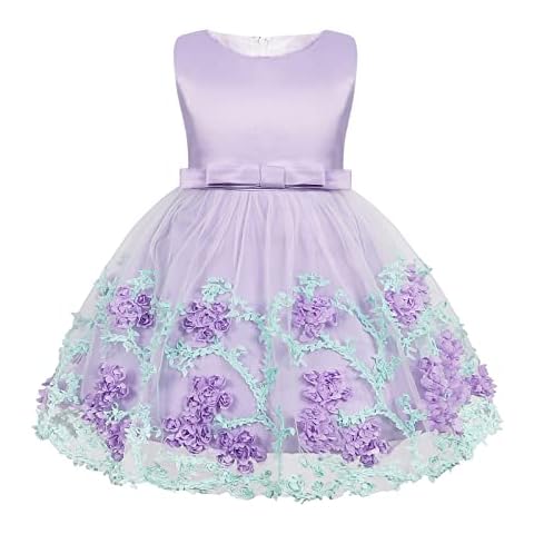 HenzWorld Newborn Girls Purple Dress Infant Bowknot Birthday Party Outfit Floral Bridesmaid Wedding Dresses 3-6 Months Cover