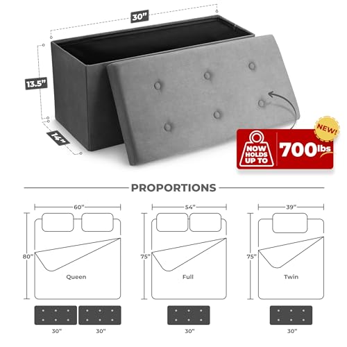 Sorbus Collapsible Storage Ottoman Bench (Grey, Medium (15” x 30” x 15”)) - image 3